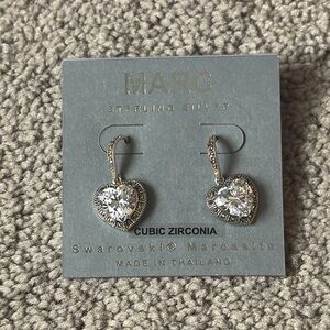 MARC Sterling Silver Swarovski Marcasite Cubic Zirconia Heart Earrings